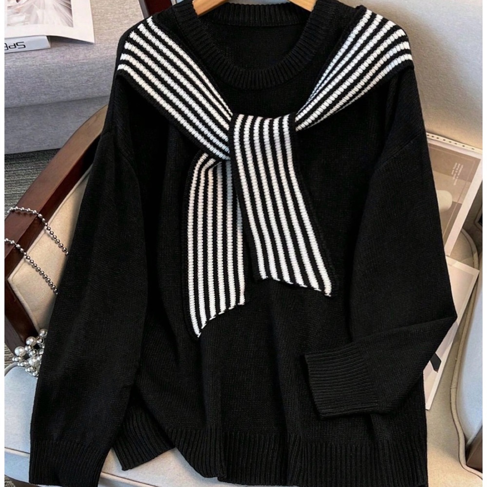 Black sweater with striped tie 1XL